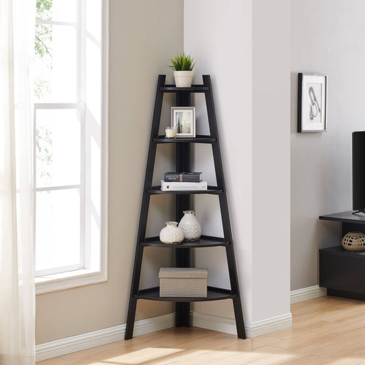 . 5-Tier Corner Ladder Display Bookshelf - Black